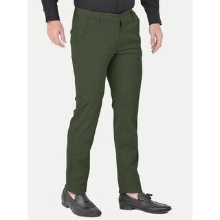                       Mens Solid Chino Green Chinos Trousers                                              