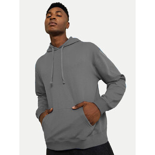                       Mens Solid Grey Cotton Jersey Hoodie with Pockets                                              