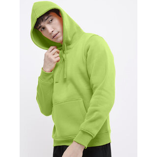                       Men Solid  Neon Green Cotton Jersey Hoodie with Pockets                                              