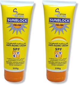 Soft touch Sunblock Yellow Anti Ageing Cream SPF60 200g (Pack of 2)