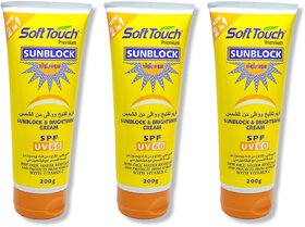 Soft touch Sunblock Yellow Brightening Cream SPF60 200g (Pack of 3)