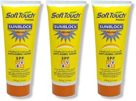 Soft touch Sunblock Yellow Anti Ageing Cream SPF60 100g (Pack of 3)
