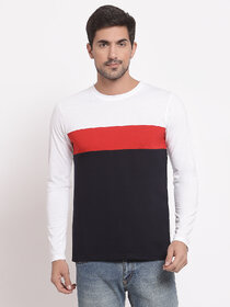 HEATHEX Men's Color blocked Full Sleeve Round Neck Cotton Blend T-Shirt