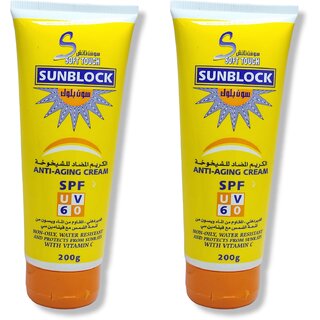 Soft touch Sunblock Yellow Anti Ageing Cream SPF60 200g (Pack of 2)