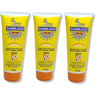 Soft touch Sunblock Yellow Anti Ageing Cream SPF60 200g (Pack of 3)