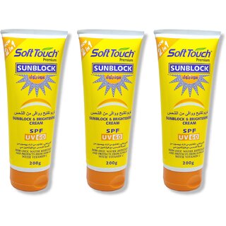 Soft touch Sunblock Yellow Brightening Cream SPF60 200g (Pack of 3)