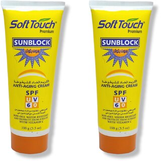                       Soft touch Sunblock Yellow Anti Ageing Cream SPF60 100g (Pack of 2)                                              