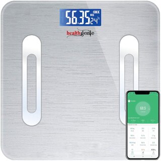                       Healthgenie Smart Bluetooth Weight Machine 18 Body Composition Sync with Fitness Mobile App Weighing Scale  (Metallic Sh                                              