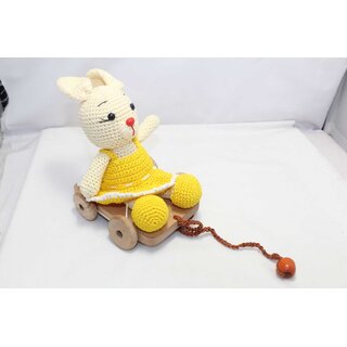                       Crochet amigurumi Stuffed Bunny Toy with Wooden Roller Birthday Baby Gift PHC311                                              