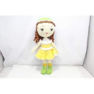                       amigurumi Stuffed Crochet Big Doll in Yellow White Frock with Cap Birthday Baby Gift PHC309                                              