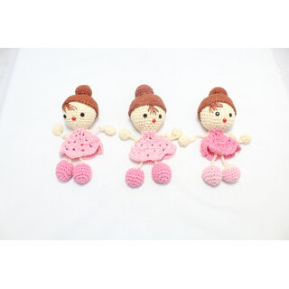                       Handmade amigurumi Crochet Decorative Fridge Magnet Pink 3 Doll Toy for Gift Purpose                                              