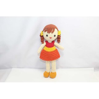                       Handmade Amigurumi Crochet Small Multi Color Frock Doll 2 ponytails Birthday Gift                                              