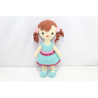                       Handmade Amigurumi Crochet Small Pink Blue Frock Doll 2 ponytails Birthday Gift                                              