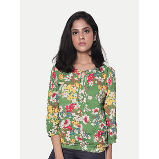 Rad prix Girls Green Floral-printed Top