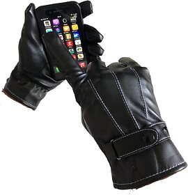 Touchscreen Smartphone Gloves in Pu Leather with Warm Fur inside for Men and Women NO NEED TO REMOVE TO USE SMARTPHONE O