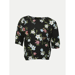                       Rad prix Girls Black Floral Printed  Blouse                                              