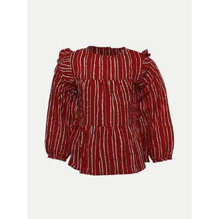                       Rad prix Teen Girls Red stripe All Over printed Bluse                                              
