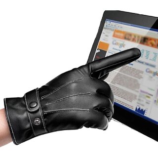 Touchscreen Smartphone Gloves in Pu Leather with Warm Fur inside for Men and Women NO NEED TO REMOVE TO USE SMARTPHONE O
