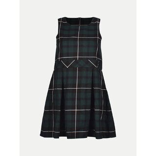                       Green A-line Pleated-dress with Checks                                              