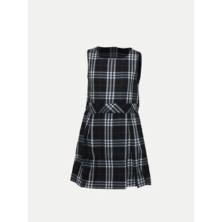                       Navy A-line Pleated-dress with Checks                                              