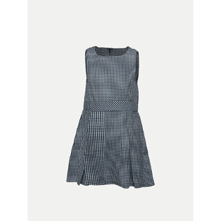                       White A-line Pleated-dress with Checks                                              