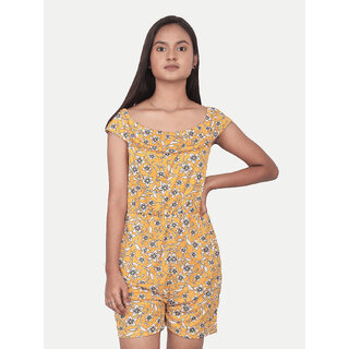                       Yellow Floral-printed Playsuit                                              