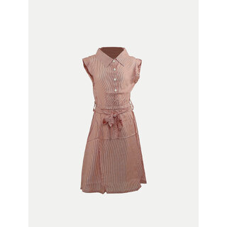                       Red Striped Shirt-dress with Waist-belt                                              