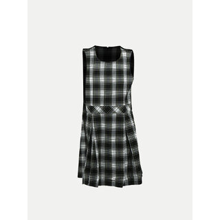                       Green A-line Pleated-dress with Checks                                              