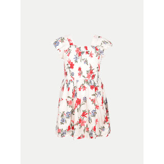                       White  Smoked All-over Printed Dress                                              