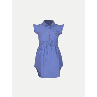                       Blue Shirt Dress with Tie-at-the-waist                                              