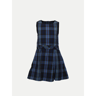                       Dark Blue A-line Pleated-dress with Checks                                              