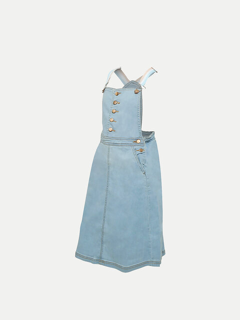 Denim Dungaree Dress With Asymmetrical Hem