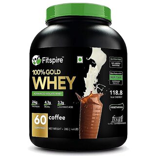                       Fitspire 100 Gold Advanced Isolate Whey Protein - Coffee, 2 kg/4.4 lb  33 gm Serving Size  24 gm Protein  4.3 gm BCA                                              