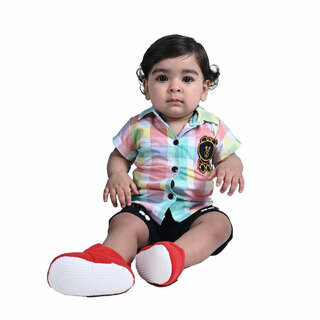                       Kid Kupboard Cotton Baby Girls Shirt, Multicolor, Half-Sleeves, Collared Neck, 9-12 Months KIDS5079                                              
