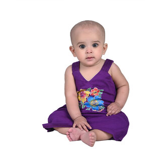                       Kid Kupboard Cotton Baby Girls A-Line Frock, Purple, Sleeveless, V Neck, 9-12 Months KIDS5075                                              