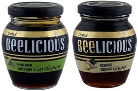 Beelicious Himalayan Honey with Cardamom And Eucalyptus Honey with Ginger, Pack of 2, 250g Each
