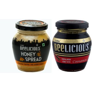                       Beelicious Honey Spread - English Toffee (200g) And Himalayan Honey with Cinnamon (250g), Pack of 2 Combo                                              