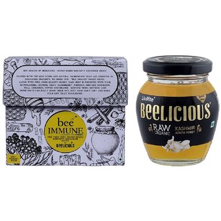 Beelicious Bee Immune by Beelicious (80g) And Raw Organic Kashmir Acacia Honey (250g), Pack of 2 Combo