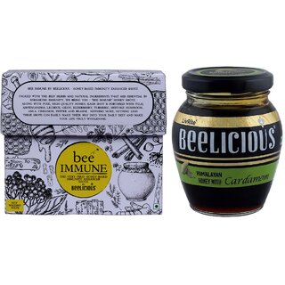                       Beelicious Bee Immune by Beelicious (80g)  And Himalayan Honey with Cardamom, (250g), Pack of 2 Combo                                              