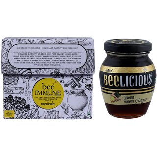                       Beelicious Bee Immune by Beelicious (80g)  And Eucalyptus Honey with Ginger, (250g) Pack of 2 Combo                                              