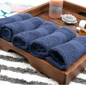 Home Berry Cotton 5 Piece Hand Towel Set, 500 GSM (Blue Color)