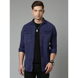                       OOKO KAKA Men Solid Casual Blue Shirt                                              