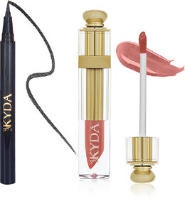 Glossy Lipstick and Waterproof Black Eyeliner Pen Combo (Eyeliner and Lila)