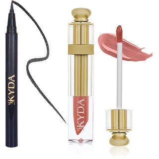                      Glossy Lipstick and Waterproof Black Eyeliner Pen Combo (Eyeliner and Lila)                                              