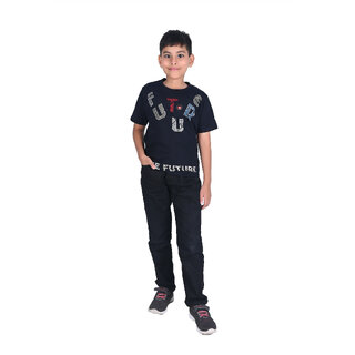                       Kid Kupboard Cotton Boys T-Shirt, Black, Half-Sleeves, Crew Neck, 9-10 Years KIDS5112                                              