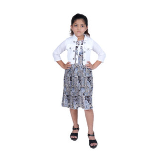                       Kid Kupboard Cotton Girls A-Line Dress, Multicolor, Full-Sleeves, 8-9 Years KIDS5137                                              