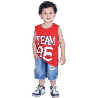                       Kid Kupboard Cotton Baby Boys T-Shirt, Red, Sleeveless, Crew Neck, 3-4 Years KIDS5148                                              