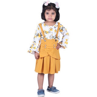                       Kid Kupboard Cotton Girls Top and Skirt, White and Yellow, Full-Sleeves, 4-5 Years KIDS5166                                              