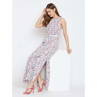 Top Women Purys Grey Floral Printed Sleeveless Maxi Dress for Woemen 2025 at ShopCircuit | ONDC