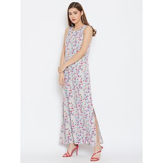 Top Women Purys Grey Floral Printed Sleeveless Maxi Dress for Woemen 2025 at ShopCircuit | ONDC
